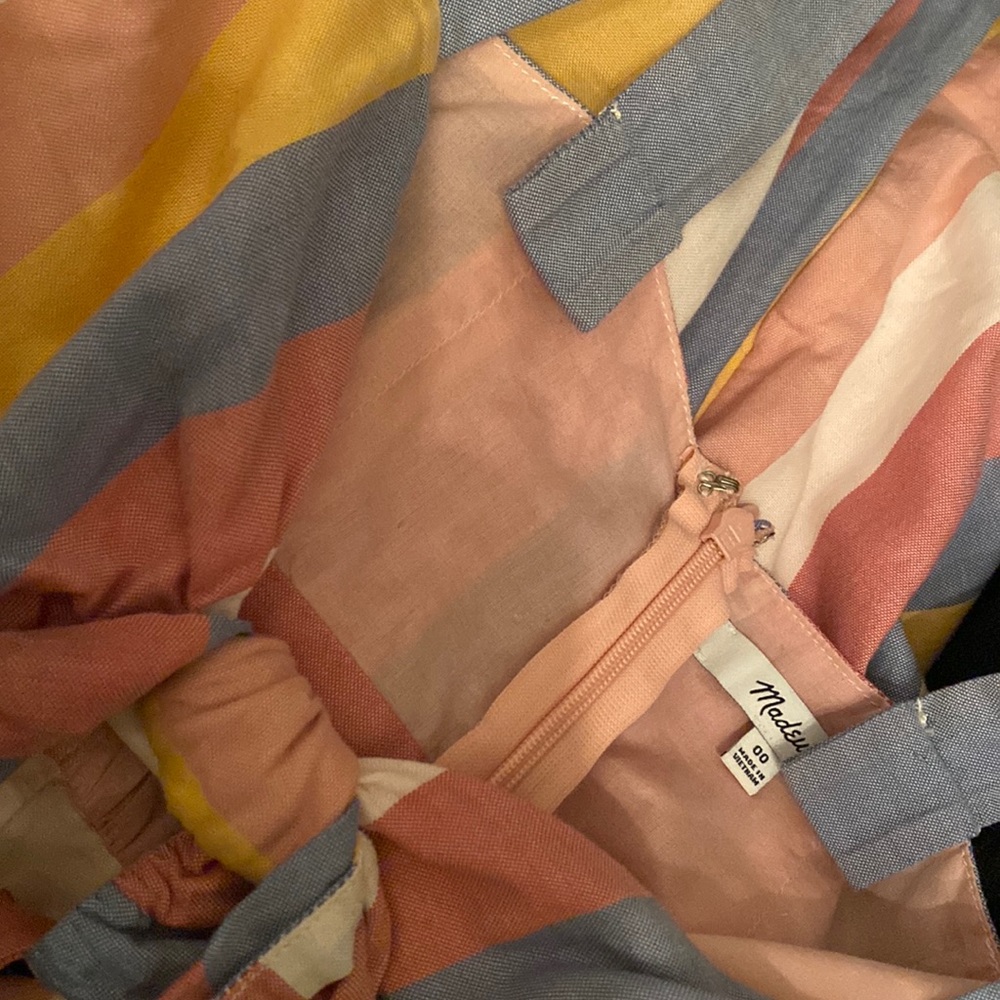 Madewell Tie Front Cut Out Dress Pink Sherbert Stripe Sundress Button Front 00 - Picture 6 of 7